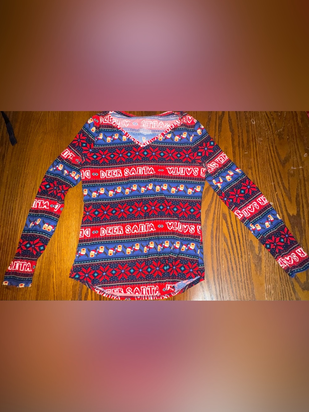 No Boundaries Women’s XL Dear Santa Christmas Long Sleeve V-Neck Holiday Shirt